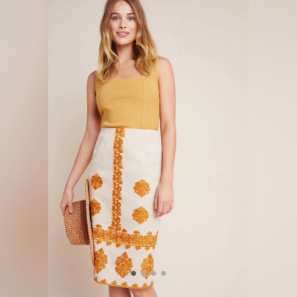 Anthropologie Verona Embroidered Pencil Skirt